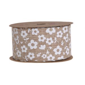 Wstążka dekoracyjna Canea 40mm x 10m, Kraft w kwiatuszki